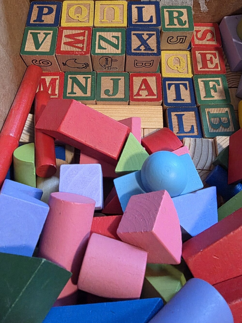 Vintage Wooden Alphabet & Shape Block Set - Multicolor Kids Toy